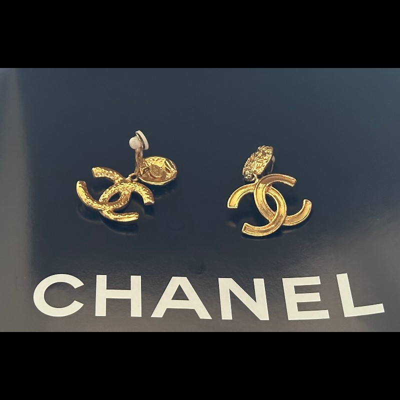 Chanel Vintage 古董老香垂墬垂吊式復古夾式耳環-8