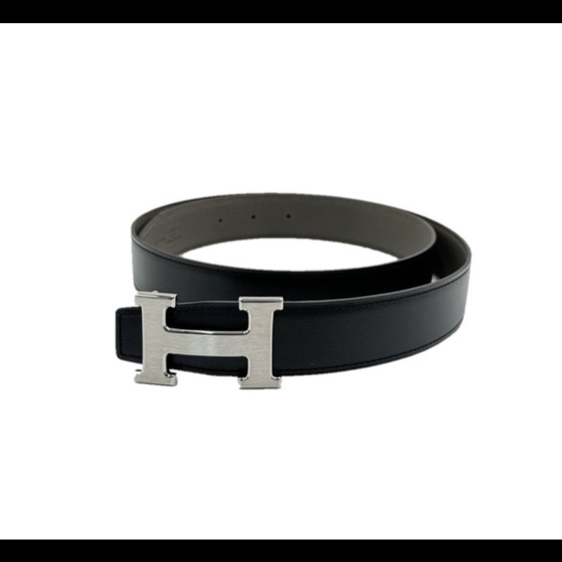 Herme's 銀色H釦頭雙色皮帶-5