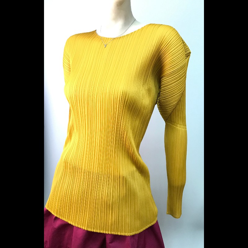 Pleats Pleasa 系列黃色褶皺長袖上衣-1
