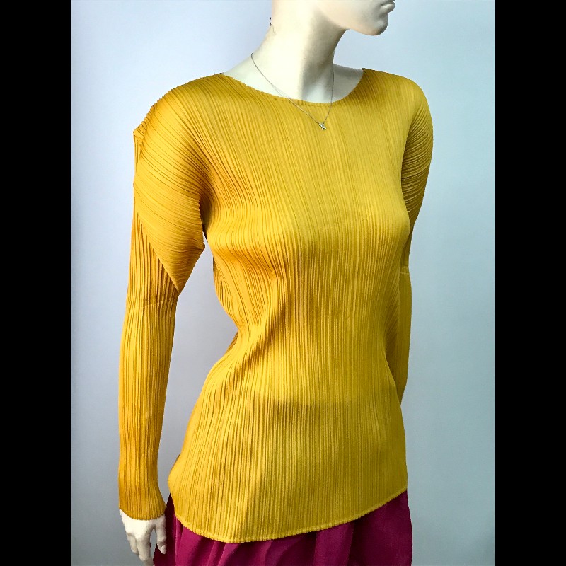 Pleats Pleasa 系列黃色褶皺長袖上衣-5