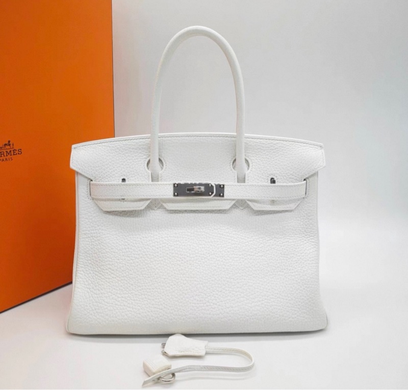 愛馬仕/HERMES Birkin30純白色 銀扣 togo皮 框J刻-0