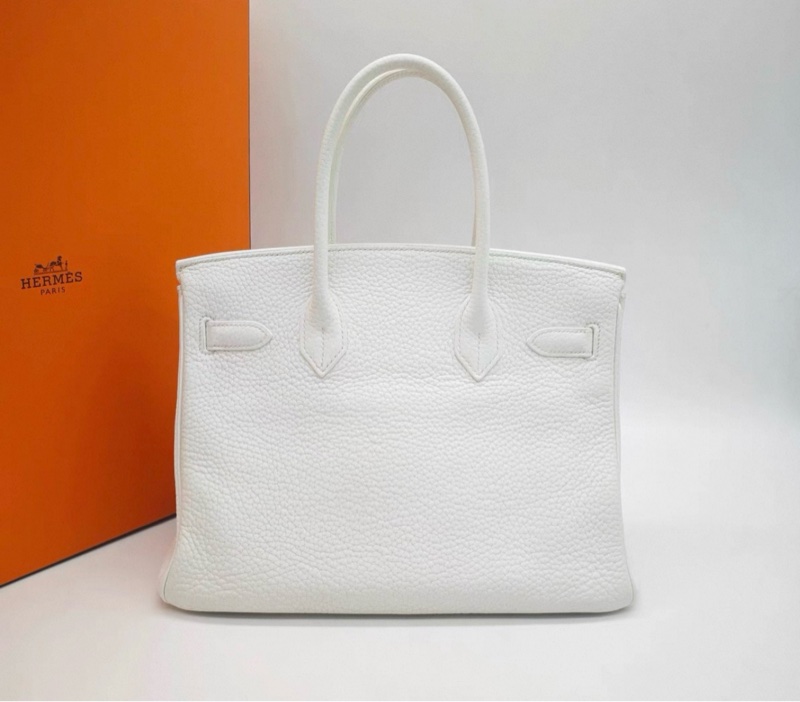 愛馬仕/HERMES Birkin30純白色 銀扣 togo皮 框J刻-1
