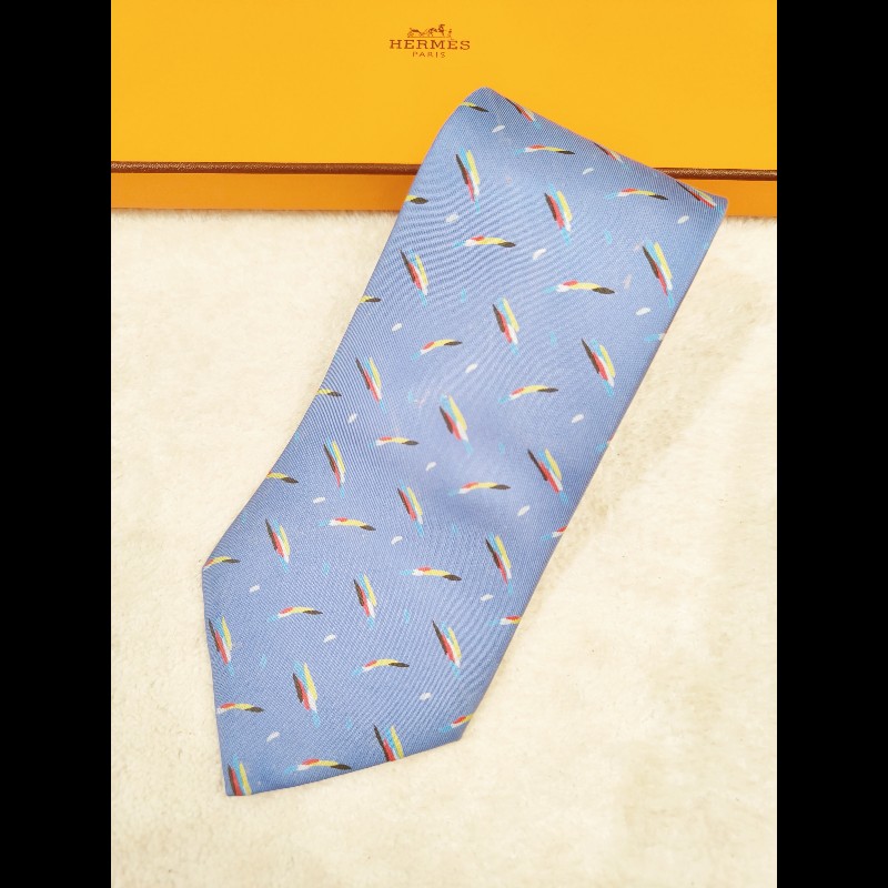 Hermes Ties 淺藍羽毛領帶-3