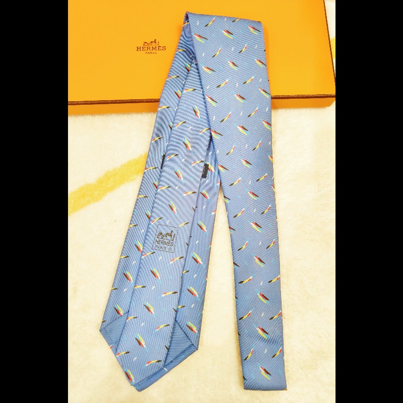 Hermes Ties 淺藍羽毛領帶-8