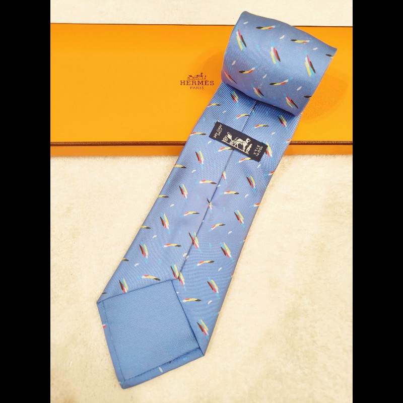 Hermes Ties 淺藍羽毛領帶-11