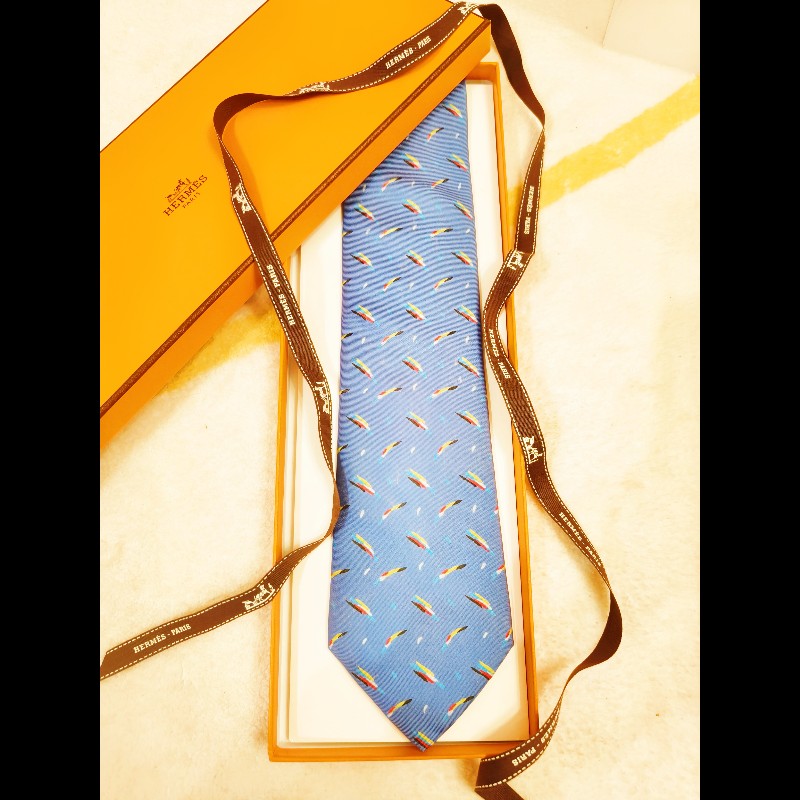 Hermes Ties 淺藍羽毛領帶-12