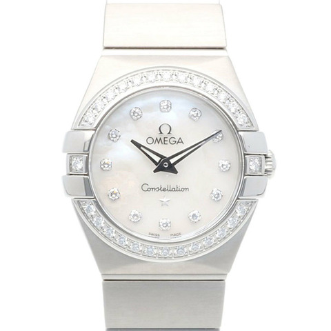 歐米茄星座系列腕錶，不鏽鋼，12315246055001，石英機芯，重新拋光，91340XXX，女士，白色錶殼，12 顆鑽石錶圈。
