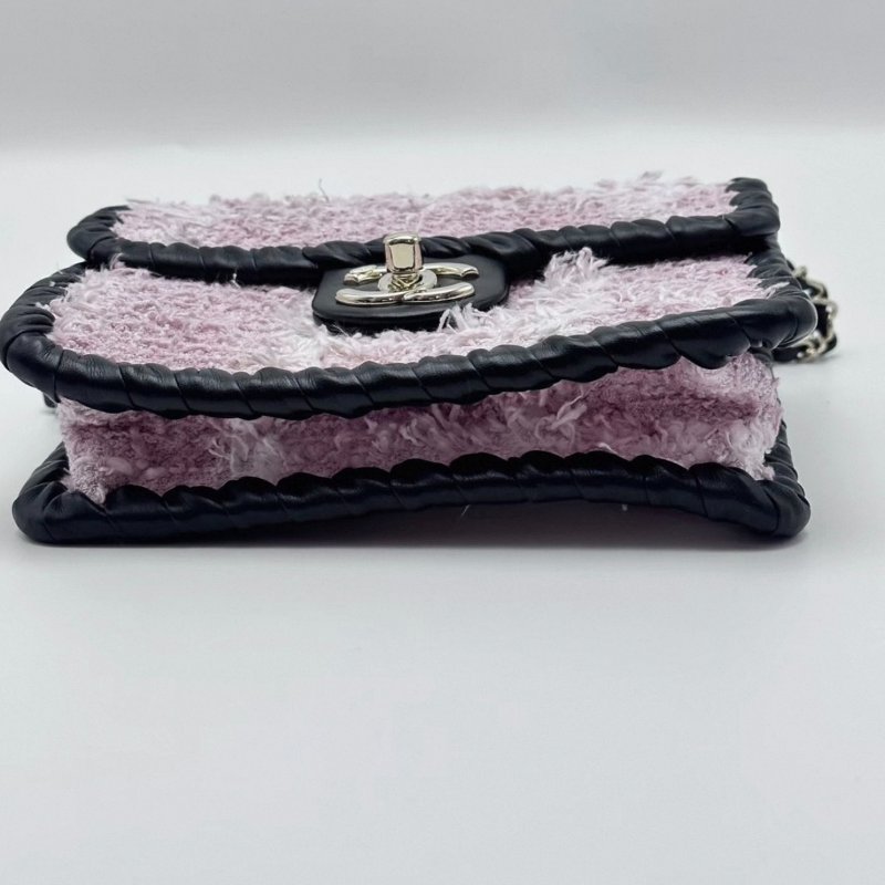 CHANEL 粉色毛呢金扣肩背斜背豆腐包19*14.5*5 99新配件塵袋-5