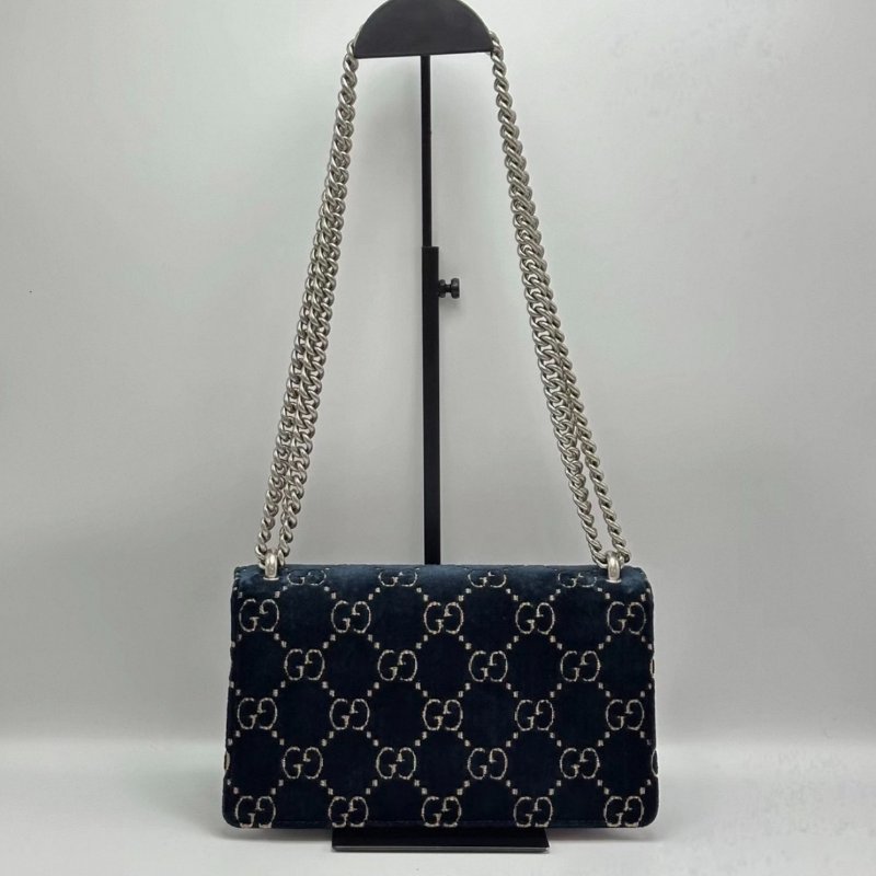 GUCCI 深藍色絲絨鑽扣酒神肩背包25*15*7.5 98新配件塵袋-5