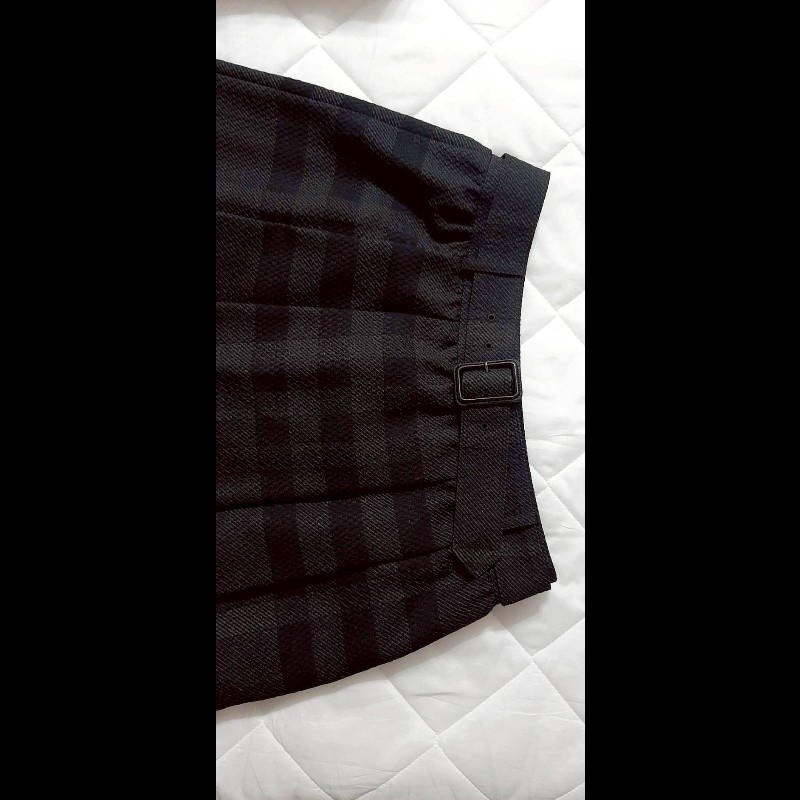 （日本製MIJ）BURBERRY 博柏利 LONDON 女黑灰格紋內裏及膝裙40號-2