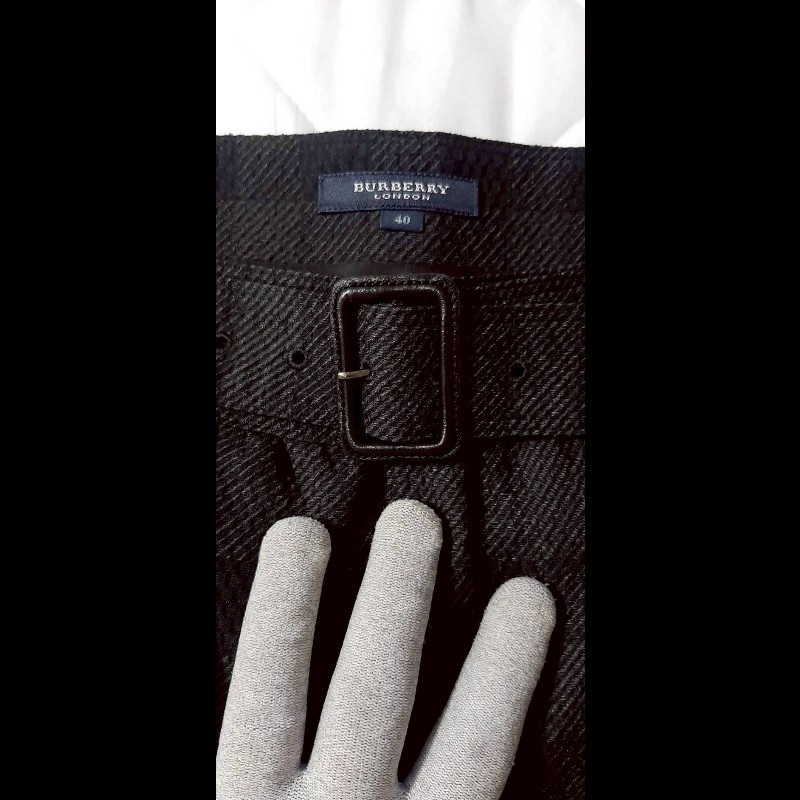 （日本製MIJ）BURBERRY 博柏利 LONDON 女黑灰格紋內裏及膝裙40號-6