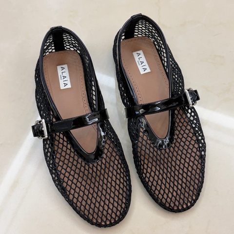 Alaia 黑色網芭蕾舞鞋