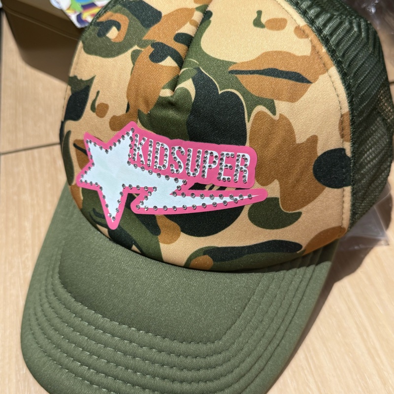 BAPE X KIDSUPER BAPE STA LOGO RHINESTONE TRUCKER CAP 聯名 水鑽迷彩 網帽-0