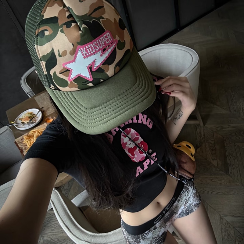 BAPE X KIDSUPER BAPE STA LOGO RHINESTONE TRUCKER CAP 聯名 水鑽迷彩 網帽-1