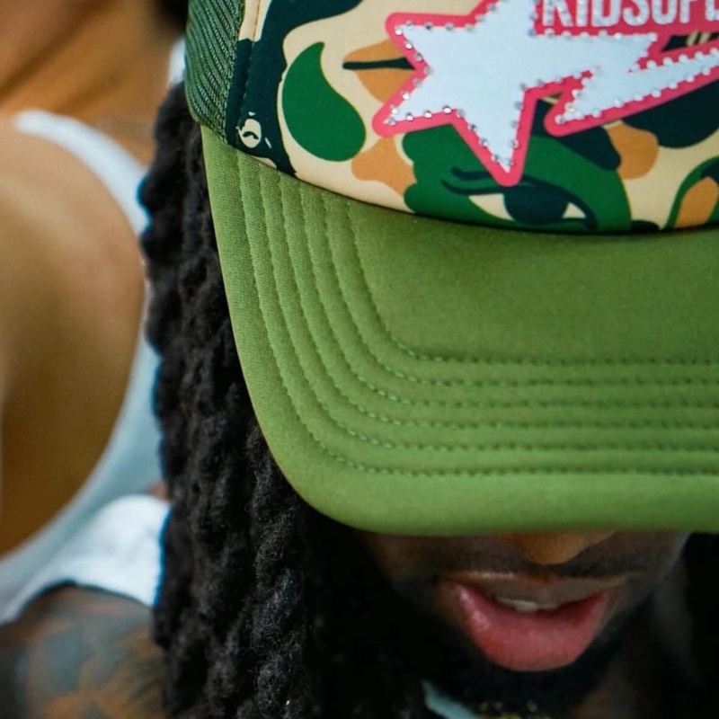 BAPE X KIDSUPER BAPE STA LOGO RHINESTONE TRUCKER CAP 聯名 水鑽迷彩 網帽-4