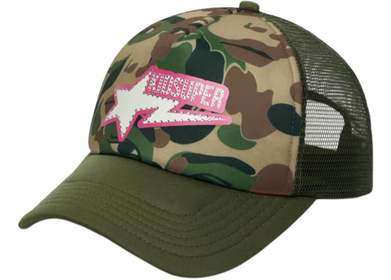 BAPE X KIDSUPER BAPE STA LOGO RHINESTONE TRUCKER CAP 聯名 水鑽迷彩 網帽-6