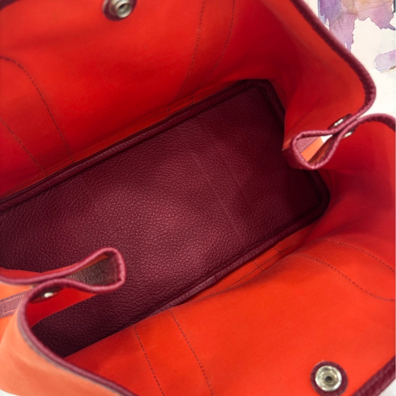HERMES garden party花園包36橙色拼馬鞍紅牛皮拼帆布 銀扣 X刻-5