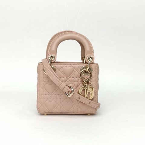 DIOR Lady戴妃包超迷你12粉色羊皮金扣2022肩背包