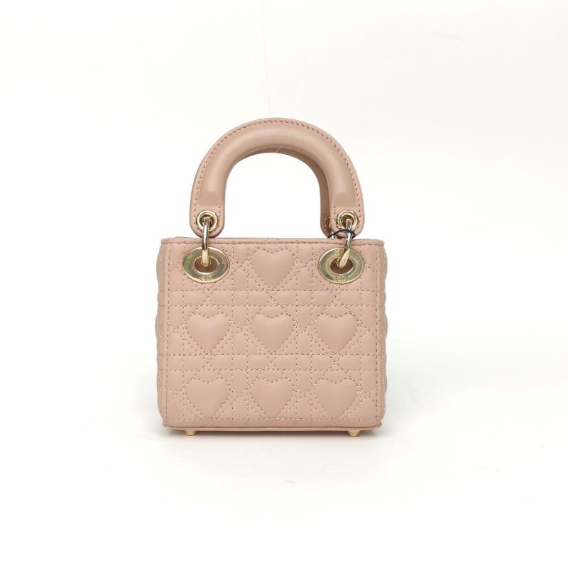 DIOR Lady戴妃包超迷你12粉色羊皮金扣2022肩背包-2