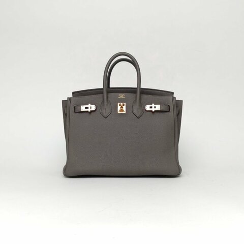 HERMES Birkin258F錫器灰Togo皮C刻玫瑰金扣肩背包