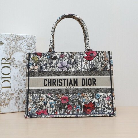 DIOR BookTote中號36圖案帆布2020PetitesFleurs繁花刺繡肩背包