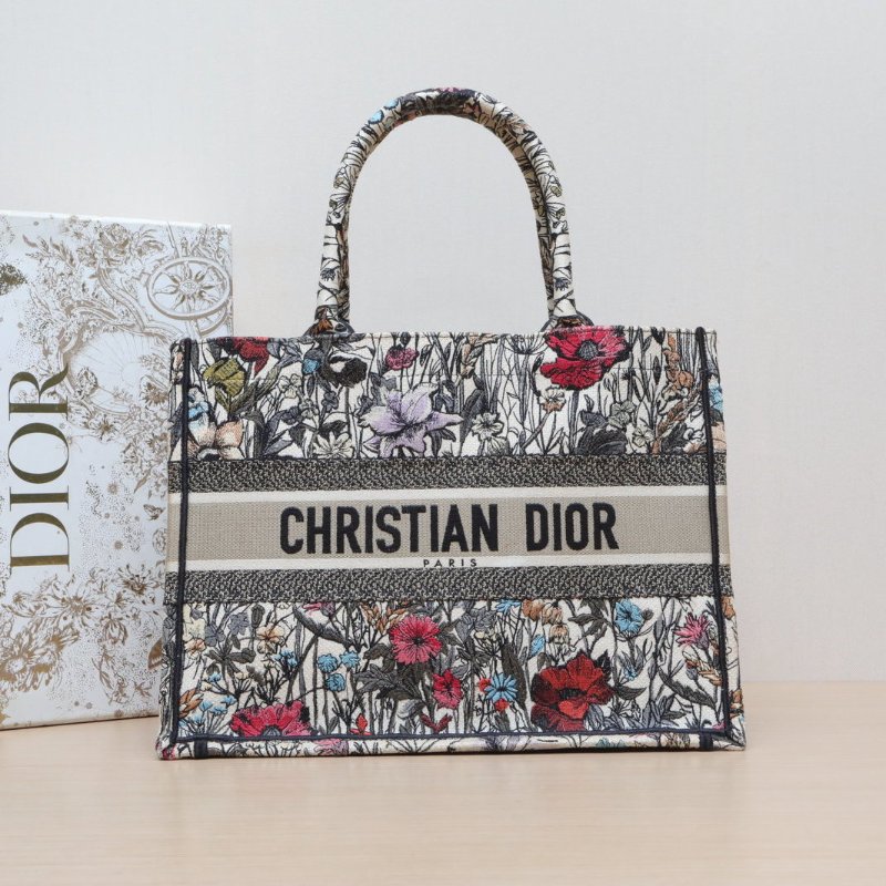 DIOR BookTote中號36圖案帆布2020PetitesFleurs繁花刺繡肩背包-0