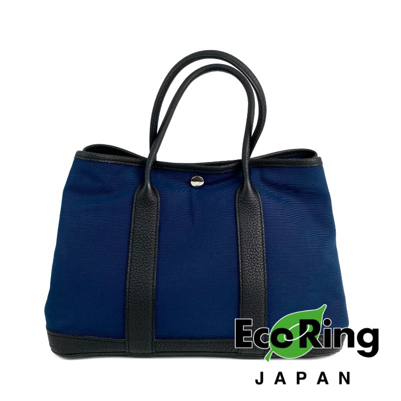 △ Hermes 愛馬仕 Garden party 30 Navy, Black Canvas Negonda Calfskin Tote Bag Stamp X Garden party 30 深藍色, 黑色帆布小牛皮托特袋X刻 -257022042-0