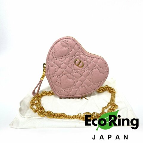 ☆ Christian Dior 迪奧 Pink Cannage Calfskin with Heart Motif Dioramour Dior Caro Heart Pouch with Chain 粉紅色心型絎縫小牛皮鏈條小袋 - 257020557