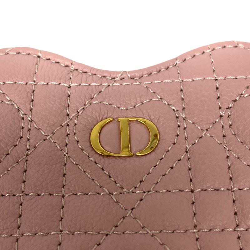 ☆ Christian Dior 迪奧 Pink Cannage Calfskin with Heart Motif Dioramour Dior Caro Heart Pouch with Chain 粉紅色心型絎縫小牛皮鏈條小袋 - 257020557-6