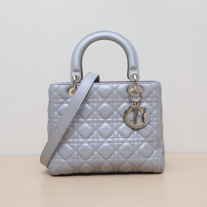 DIOR Lady戴妃包五格灰色羊皮淺金扣2017肩背包-1
