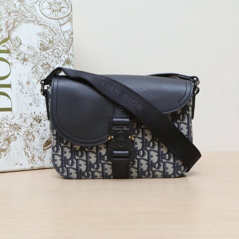 DIOR 老花牛皮帆布黑扣2022SADDLE馬鞍信使郵差包/肩背包