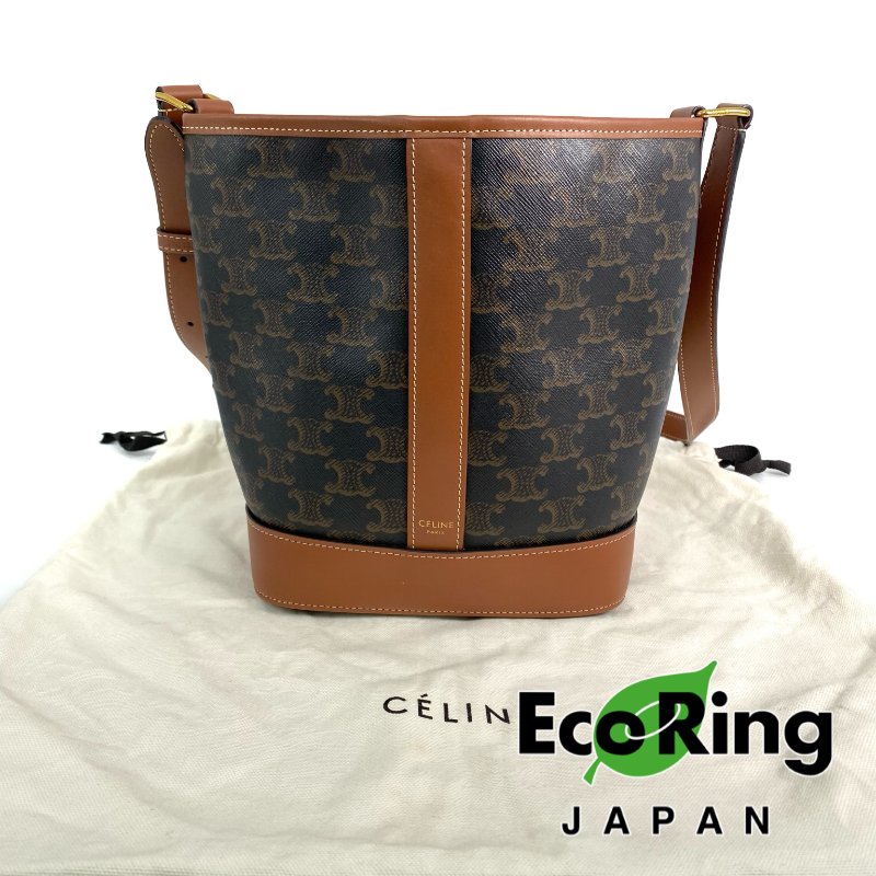 △Celine思琳 Brown Coated Canvas Triomphe Bucket Bag 啡色塗層帆布水桶袋 -257021823-0