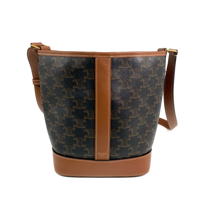 △Celine思琳 Brown Coated Canvas Triomphe Bucket Bag 啡色塗層帆布水桶袋 -257021823-1