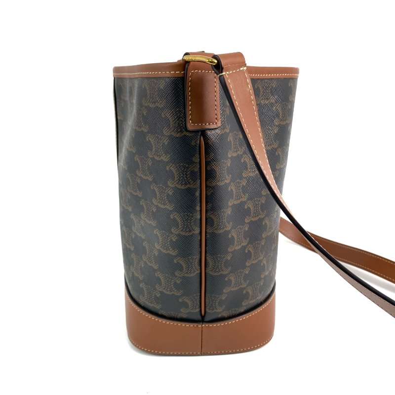 △Celine思琳 Brown Coated Canvas Triomphe Bucket Bag 啡色塗層帆布水桶袋 -257021823-3