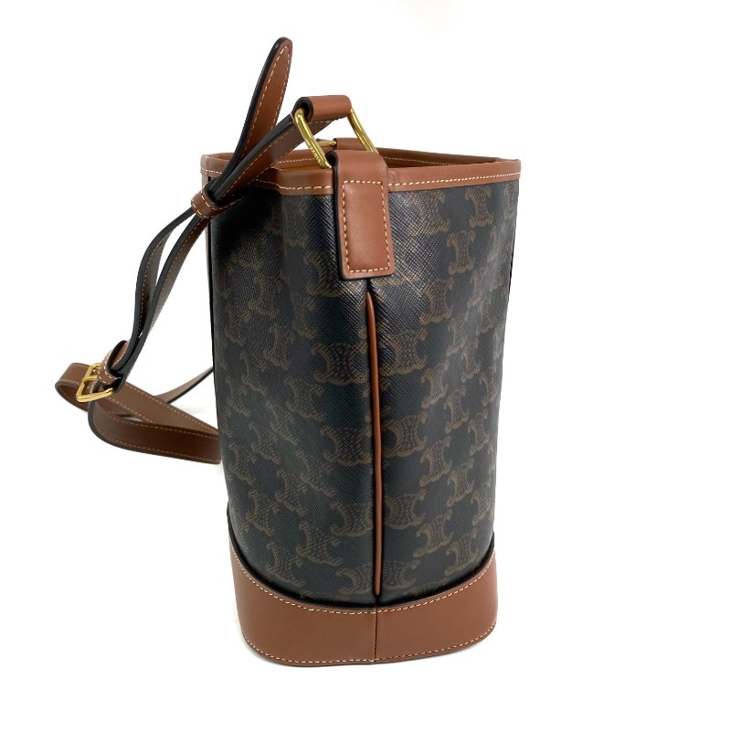 △Celine思琳 Brown Coated Canvas Triomphe Bucket Bag 啡色塗層帆布水桶袋 -257021823-4