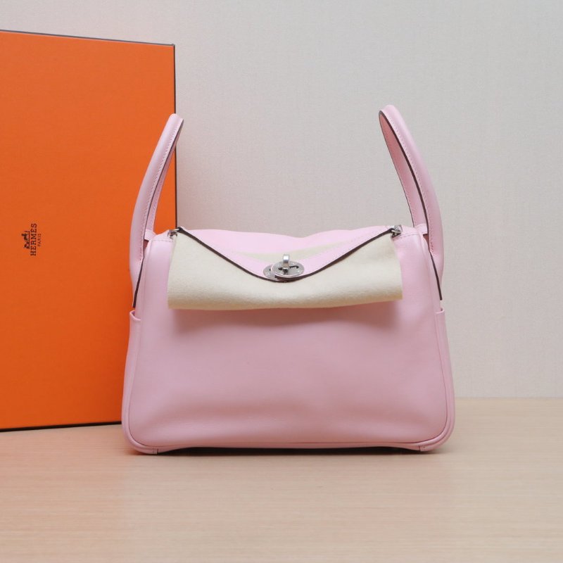 HERMES Lindy263Q新櫻花粉Swift皮X刻銀扣肩背包-0