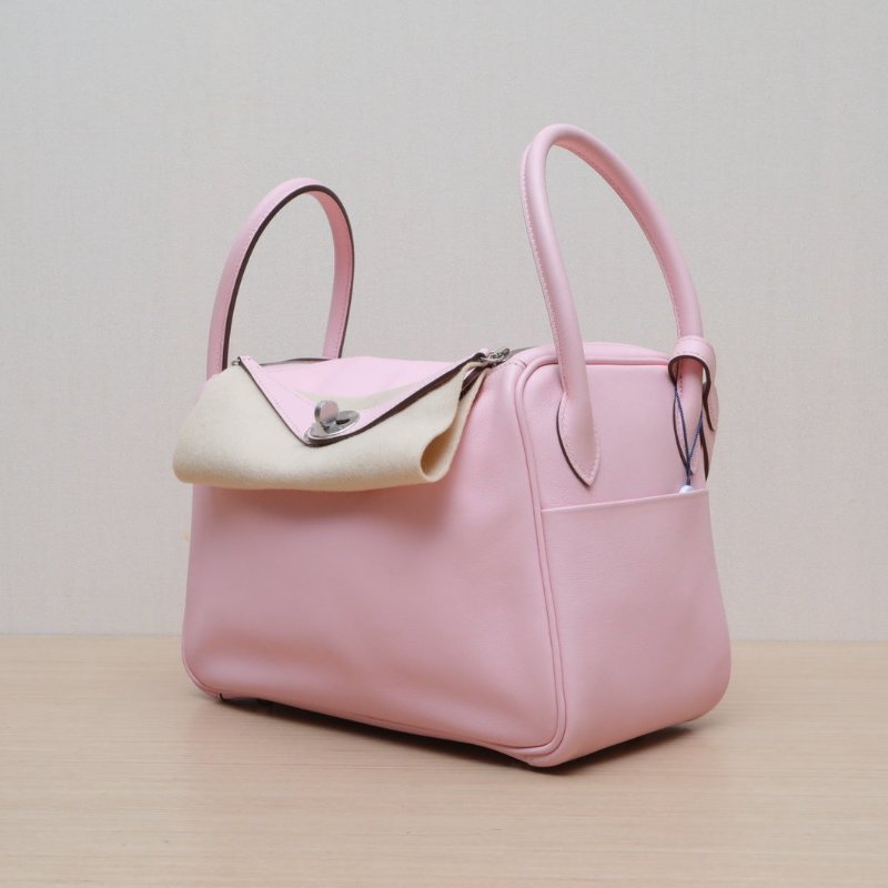 HERMES Lindy263Q新櫻花粉Swift皮X刻銀扣肩背包-3
