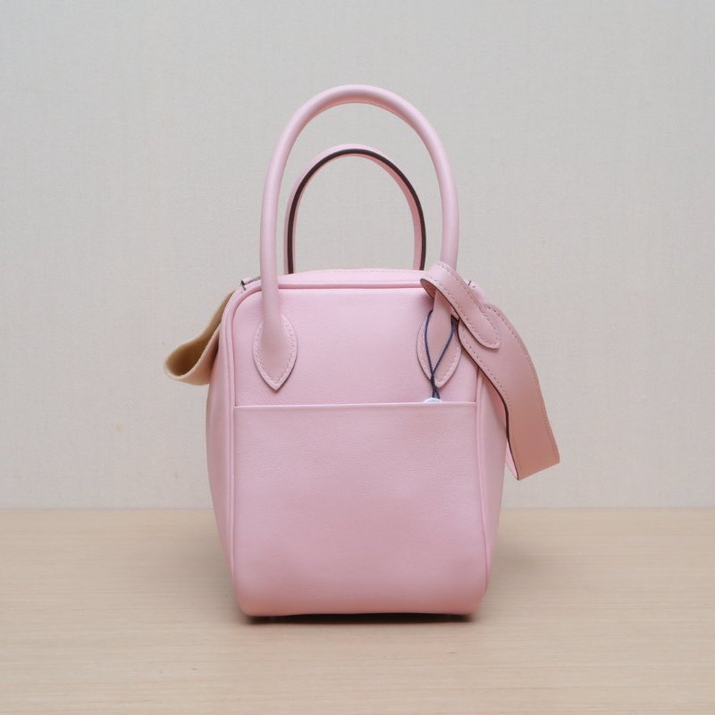 HERMES Lindy263Q新櫻花粉Swift皮X刻銀扣肩背包-4