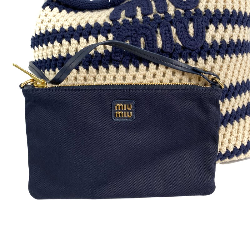 △Miu Miu繆繆 Beige, Navy Crochet Tote Bag 米色, 深藍色鉤針編織托特袋 -257021528-8