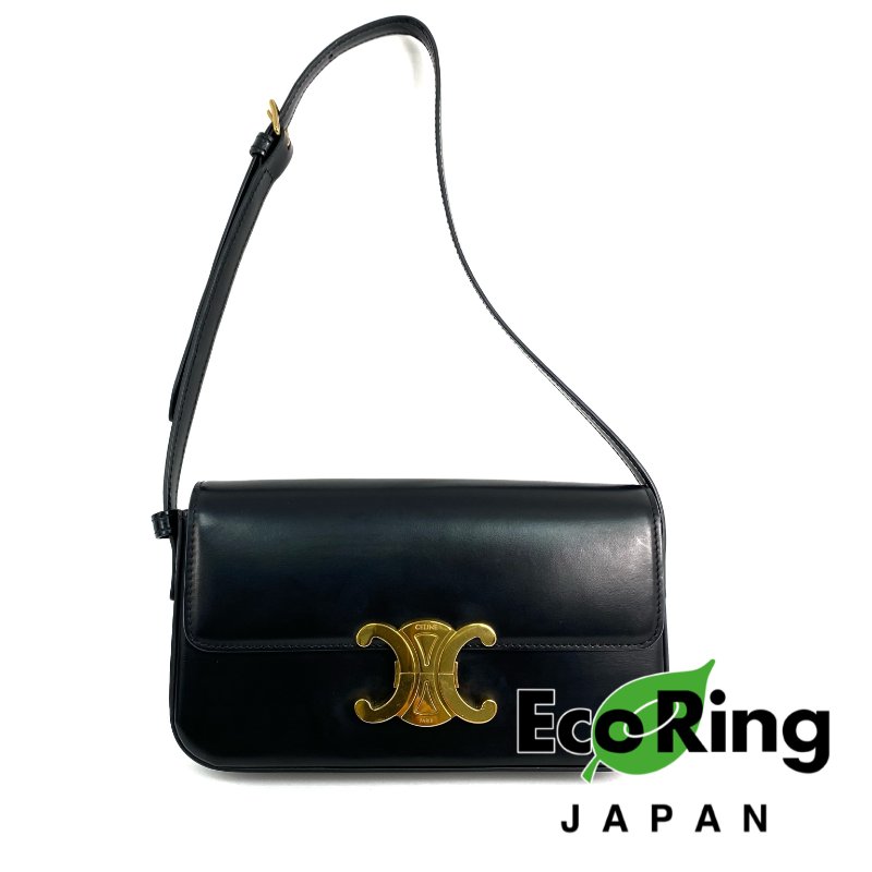 △ Celine 思琳 Black Calfskin Triomphe Shoulder Bag 黑色小牛皮肩背袋 -257021930-0