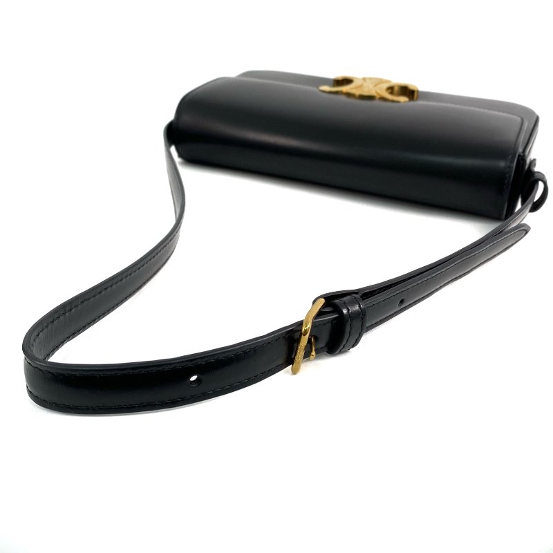 △ Celine 思琳 Black Calfskin Triomphe Shoulder Bag 黑色小牛皮肩背袋 -257021930-6