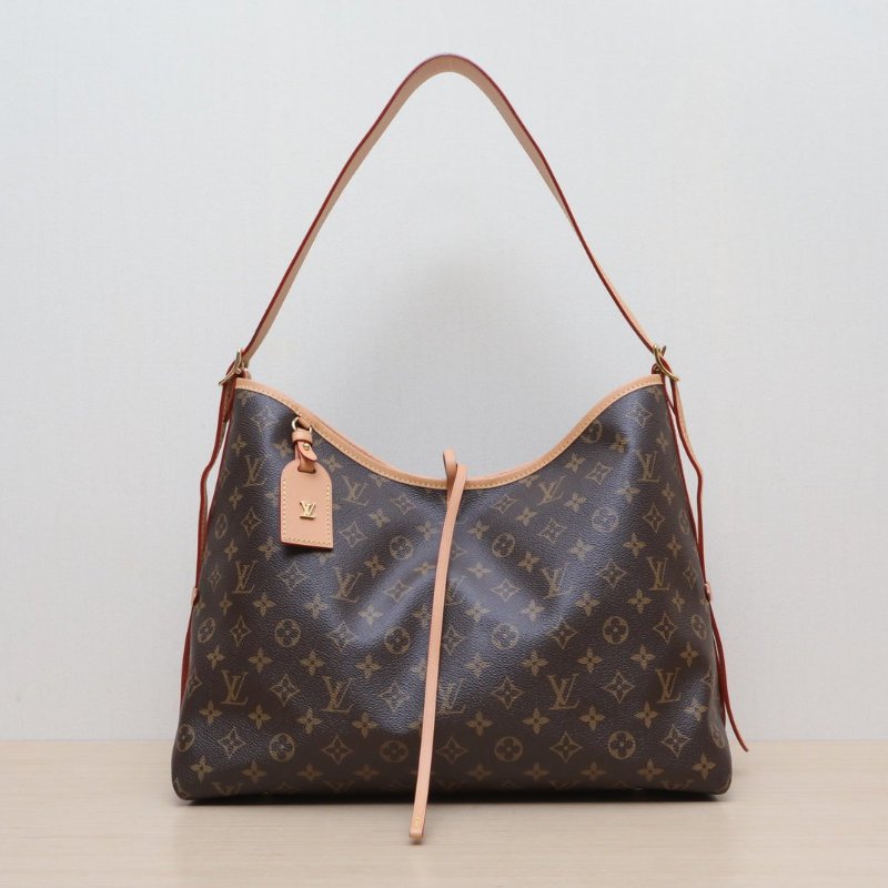 LOUIS VUITTON CARRYALL中號39配子袋老花PVC金扣晶片肩背包-1