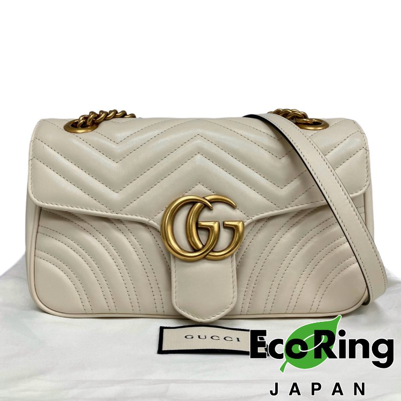 ☆ Gucci 古馳 White Calfskin GG Marmont Chain Shoulder Bag 白色小牛皮鏈條肩背袋 - 257022122-0