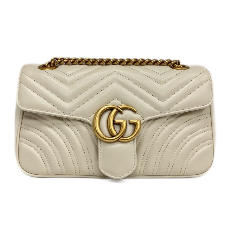 ☆ Gucci 古馳 White Calfskin GG Marmont Chain Shoulder Bag 白色小牛皮鏈條肩背袋 - 257022122-1