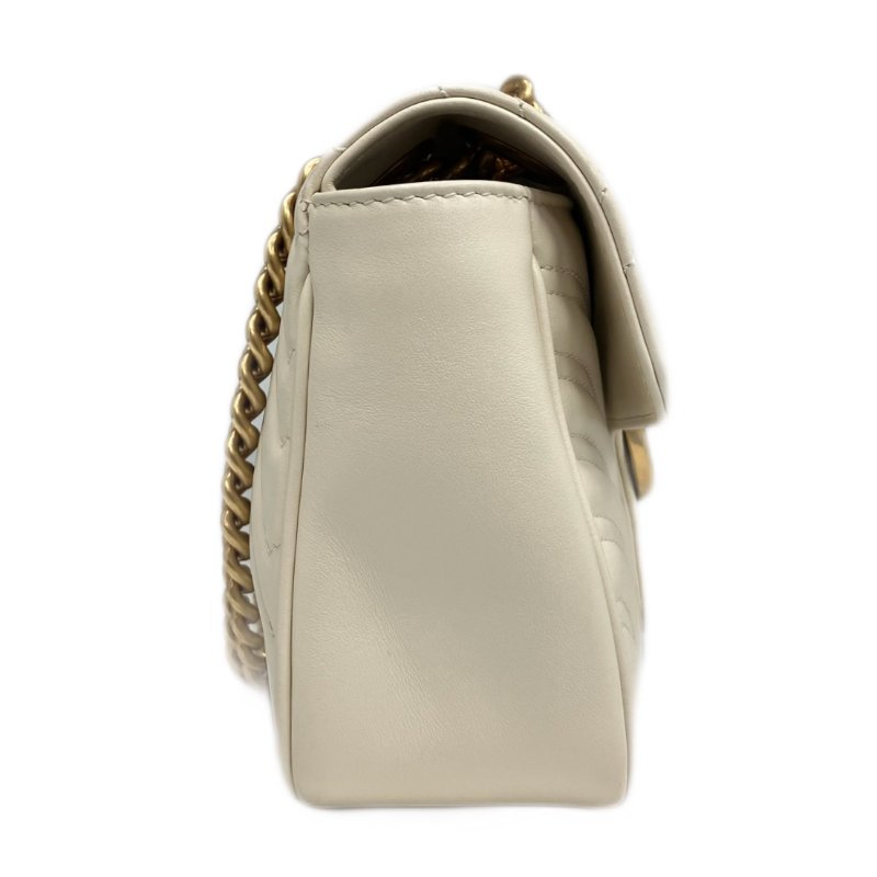 ☆ Gucci 古馳 White Calfskin GG Marmont Chain Shoulder Bag 白色小牛皮鏈條肩背袋 - 257022122-3