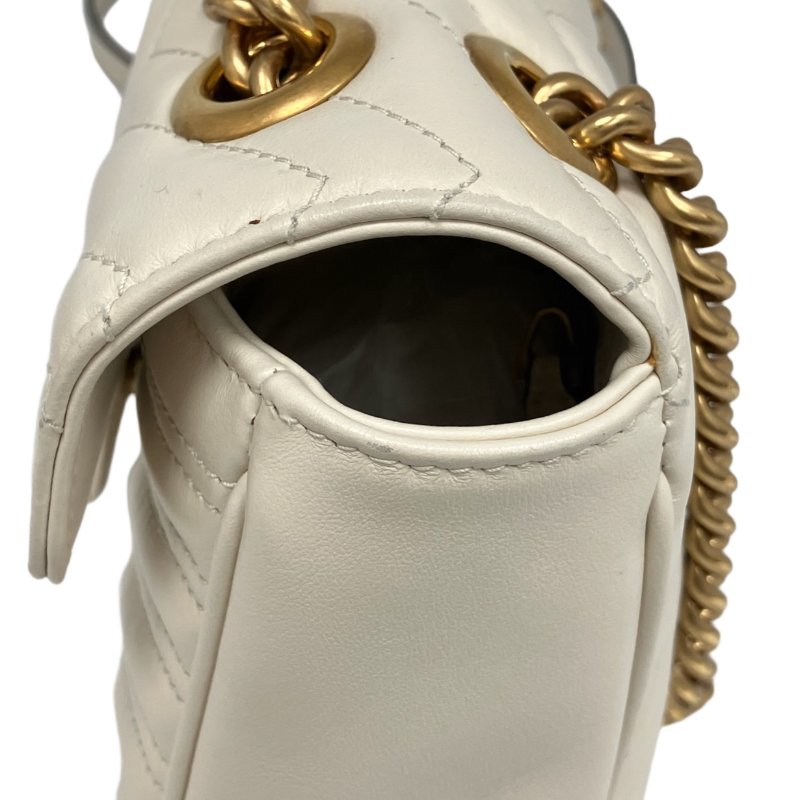 ☆ Gucci 古馳 White Calfskin GG Marmont Chain Shoulder Bag 白色小牛皮鏈條肩背袋 - 257022122-6