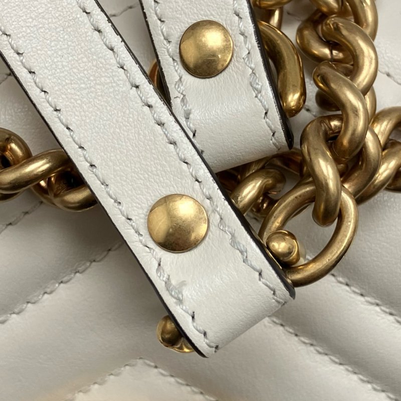 ☆ Gucci 古馳 White Calfskin GG Marmont Chain Shoulder Bag 白色小牛皮鏈條肩背袋 - 257022122-16