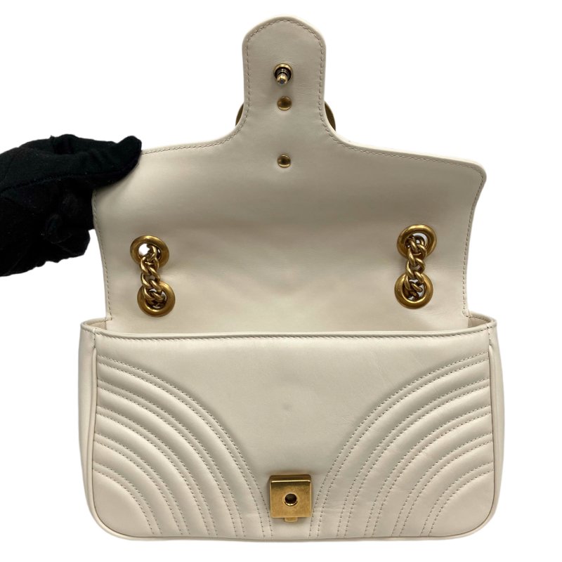 ☆ Gucci 古馳 White Calfskin GG Marmont Chain Shoulder Bag 白色小牛皮鏈條肩背袋 - 257022122-19