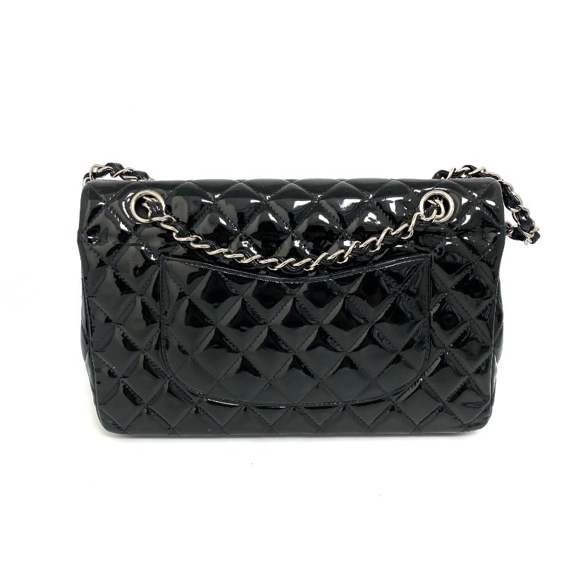 △ Chanel 香奈兒 CF25 Black Patent Leather Silver Tone Metal Double Flap Chain Shoulder Bag No.13 A01112 黑色漆皮銀色金屬鏈條肩背袋 No.13 A01112 -257022152-2