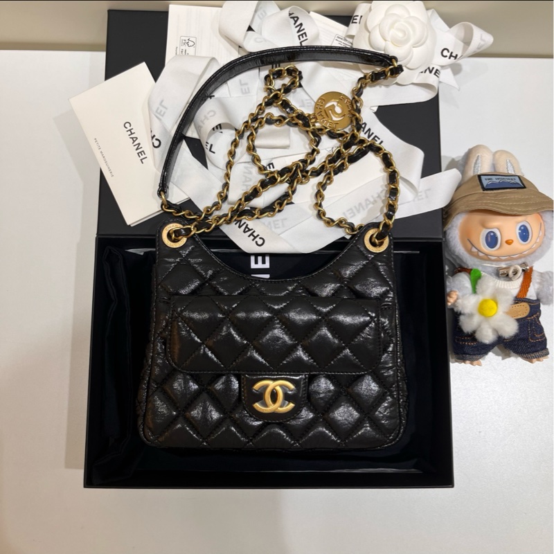 Chanel 23C黑金油蠟皮天貓精靈 小號 芯片款 附件塵袋-0